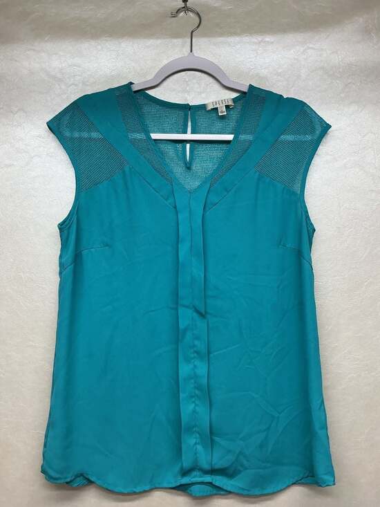 SPENSE Tops - Spense Teal Blue Chiffon Mesh Accent Cap Sleeve Blouse Size M